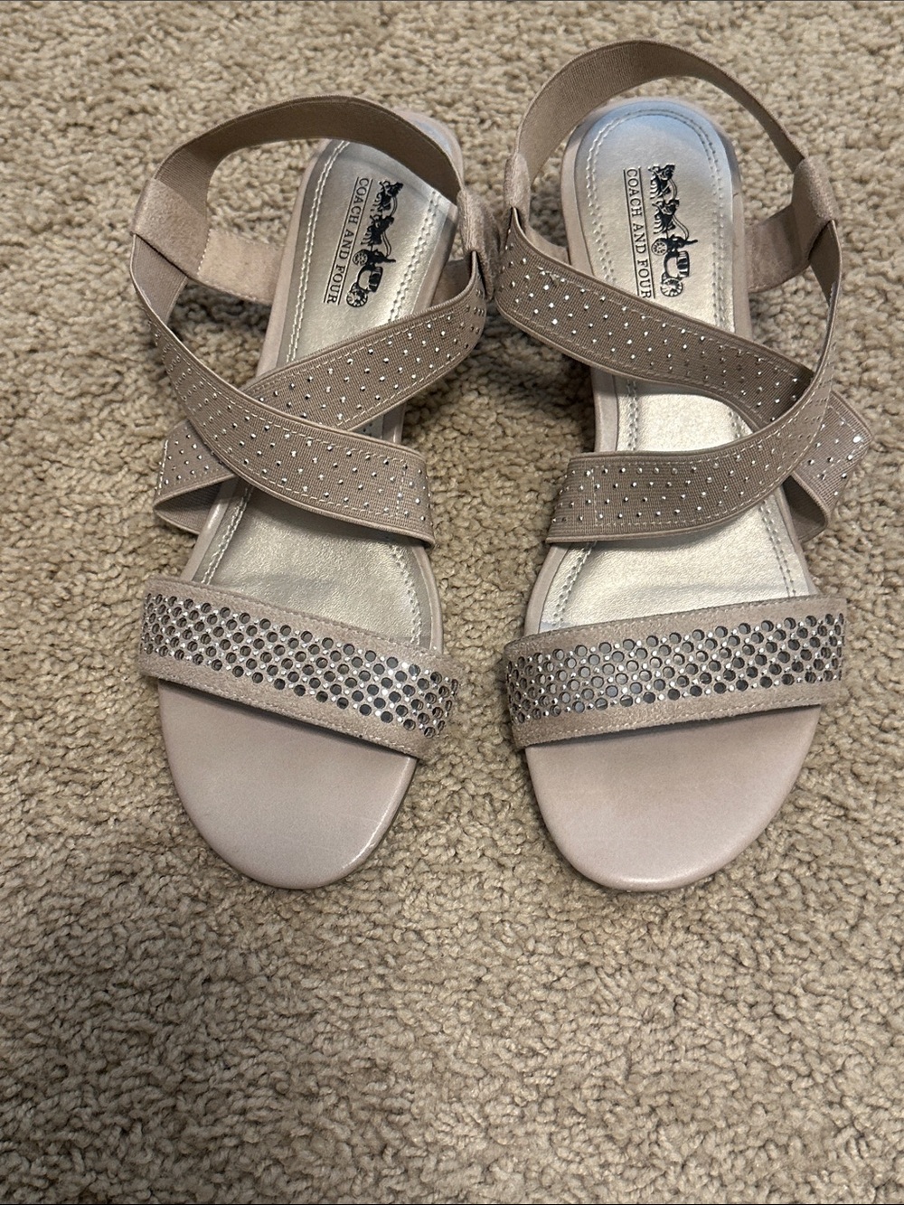 Coach and Four Women's Taupe Rhinestone Strappy Sandals